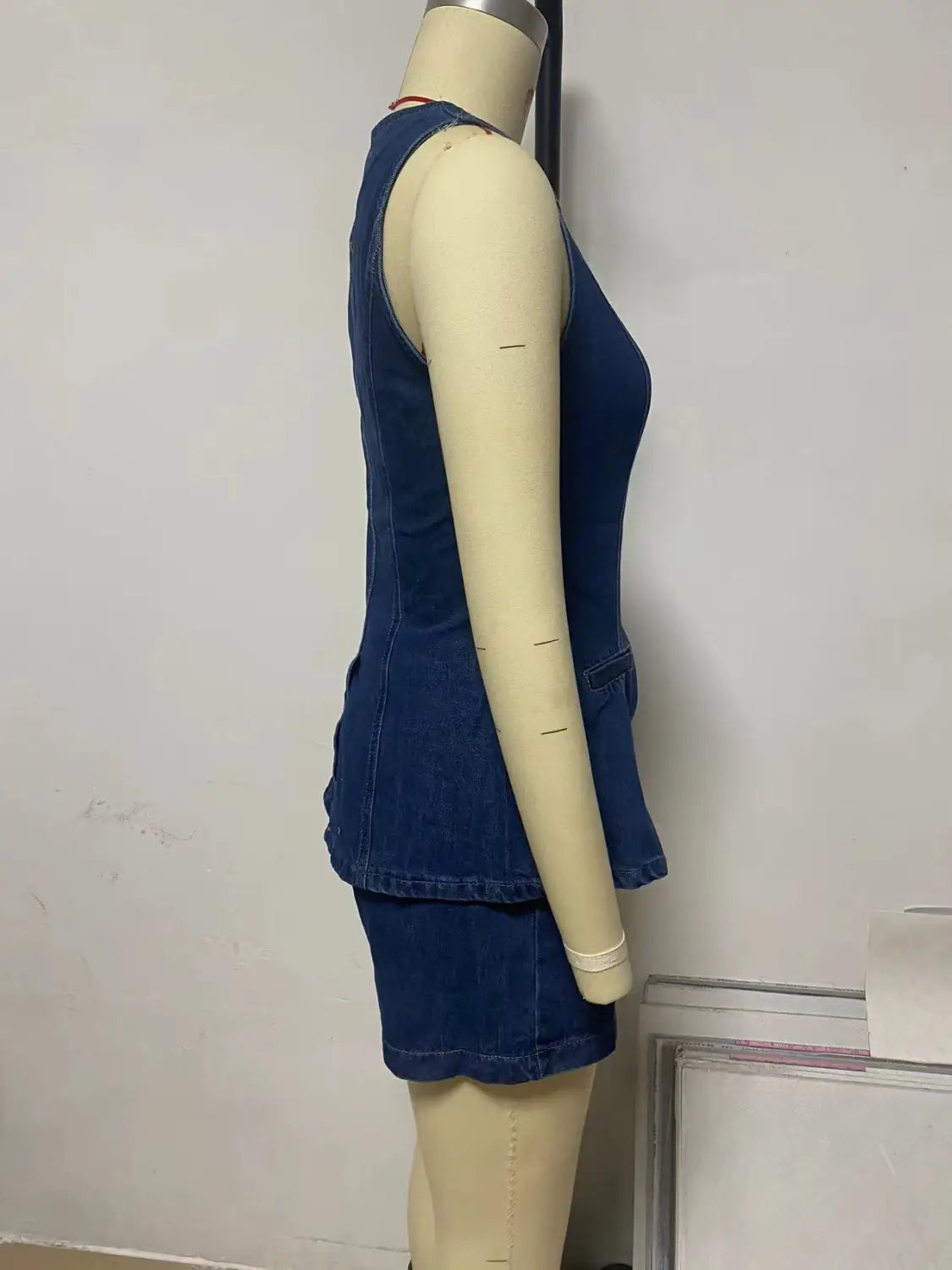 Fashion Denim Suit Summer Casual Sleeveless Button Vest Top And High Waist Shorts Set For Womens Clothing