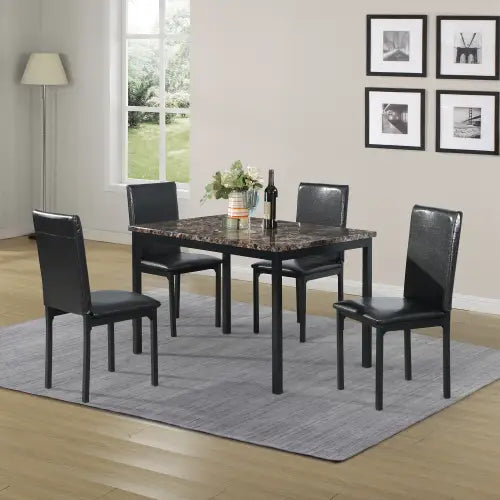 Furniture 5-piece Metal Dining Table And Chair Set With Imitation Marble Top