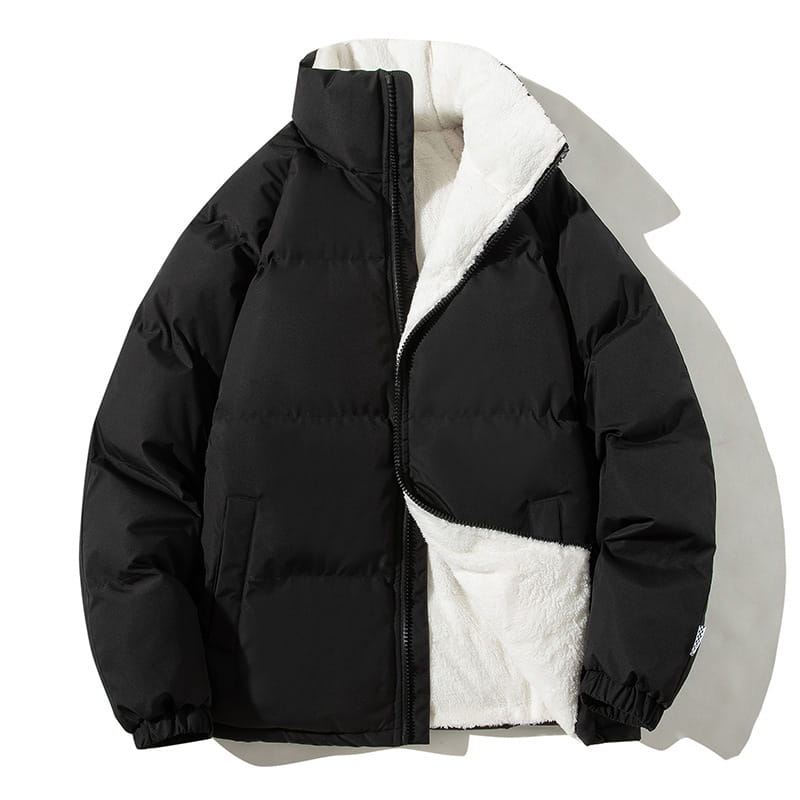 Couples Stand-up Collar Coat With Pockets Fashion Winter Warm Plush Thickened Jacket For Women Men Loose Outwear Top