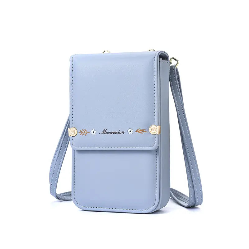 Flowers Embroidery Mobile Phone Bags For Women Ins Fashion Crossbody Shoulder Bag Ladies Long Wallet
