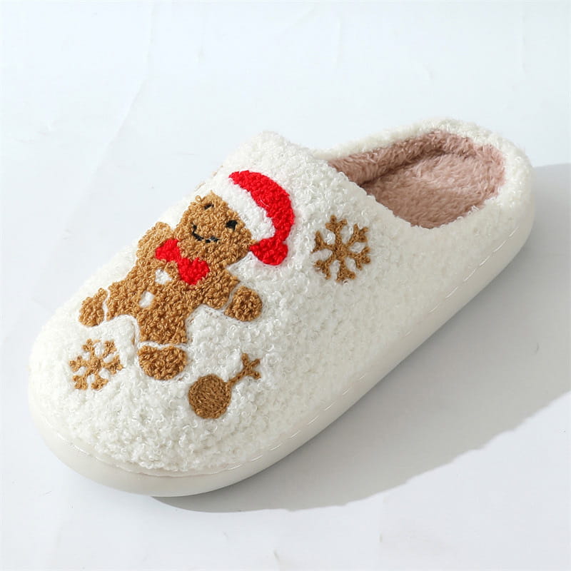 Christmas Snowflake Gingerbread Slippers Winter Indoor Non-slip Floor Bedroom Fuzzy House Shoes For Women Home Slippers
