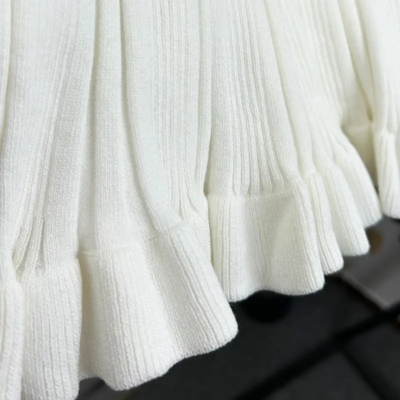 Trumpet-sleeved Knitted Dress Fashion Slim Lapel Button Dresses Fall Wainter Women’s Clothing