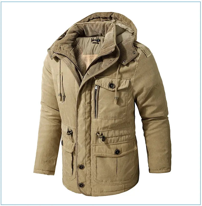 Men’s Plus Size Mid-length Fleece-lined Thickened Cotton-padded Coat