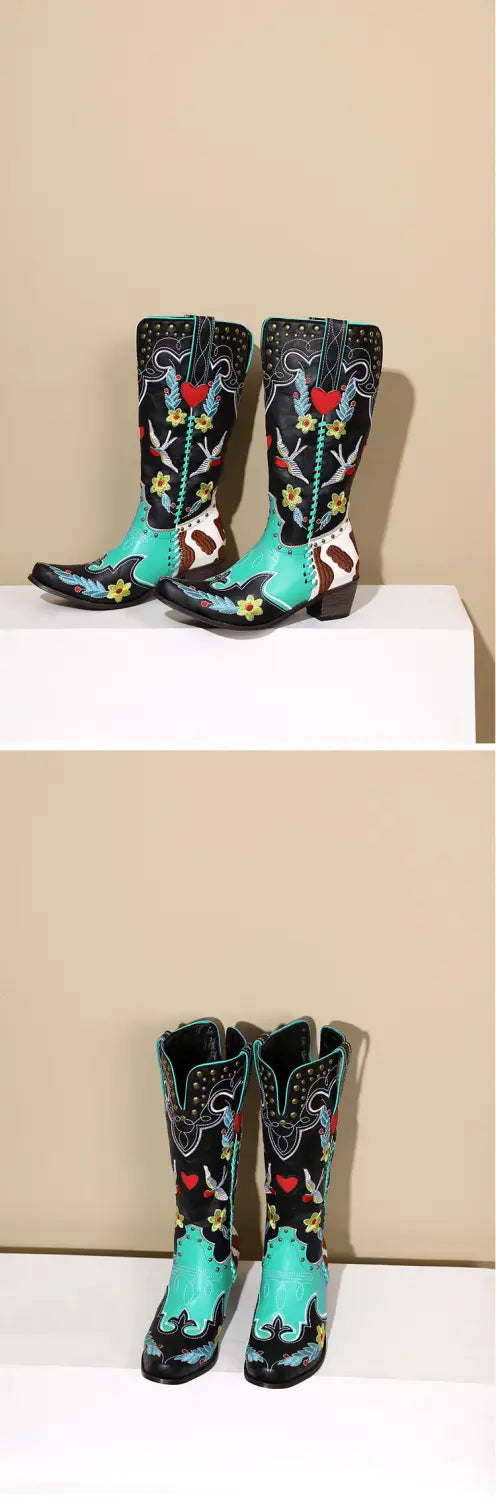 Denim Western Shoes Women’s Leather Boots Exquisite Embroidery