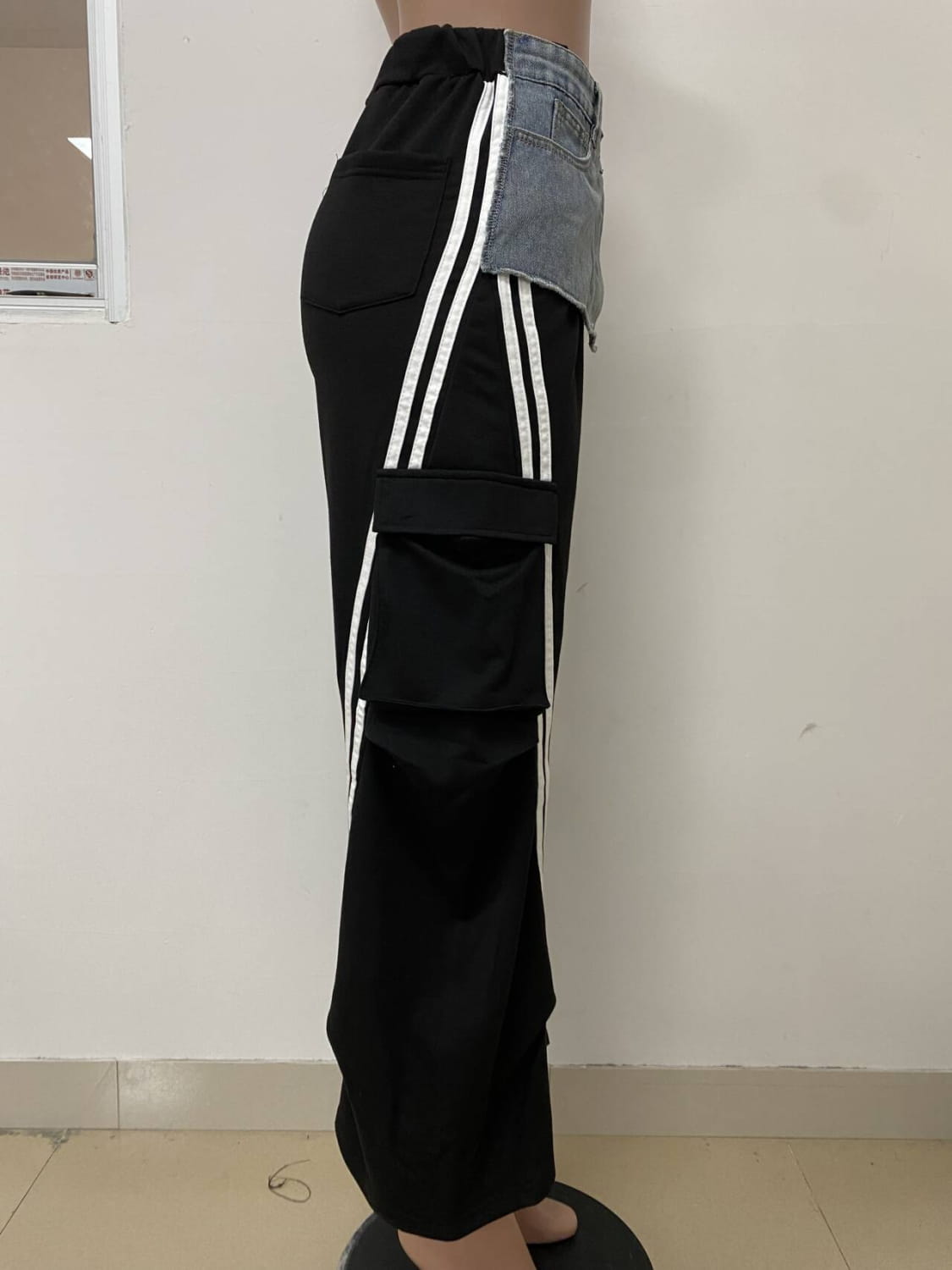 Women’s Fashion Denim Stitching Elastic Waist Trousers