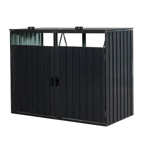 Garbage Bin Shed Stores 2 Trash Cans Metal Outdoor Bin