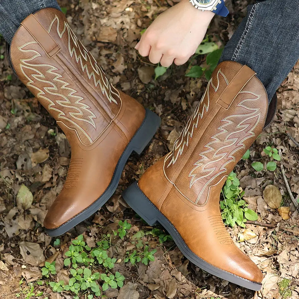 Retro Wide Head Western Cowboy Boot