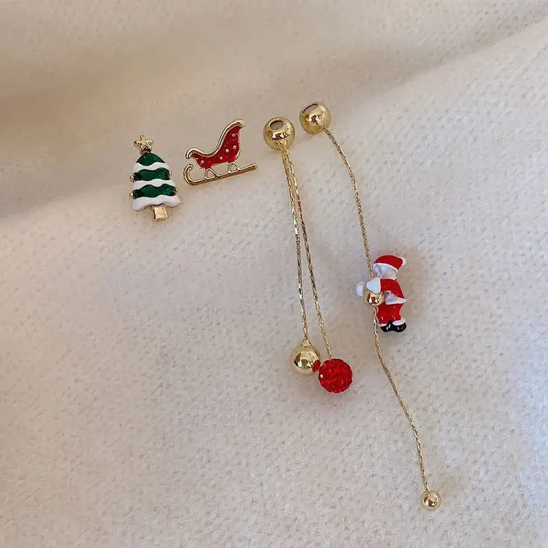 Ins Fashion Xmas Earrings Moving Santa Claus Long Tassel Earrings For Women Christmas Tree Snowflake Asymmetric Drop