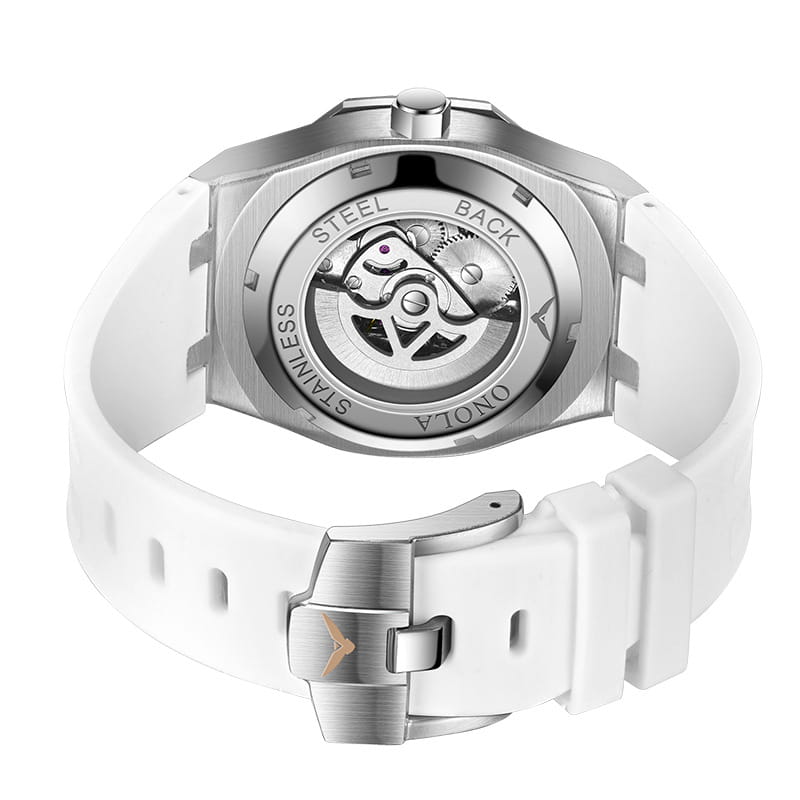 Men’s Silicone Band Rainbow Diamond Automatic Mechanical Watch