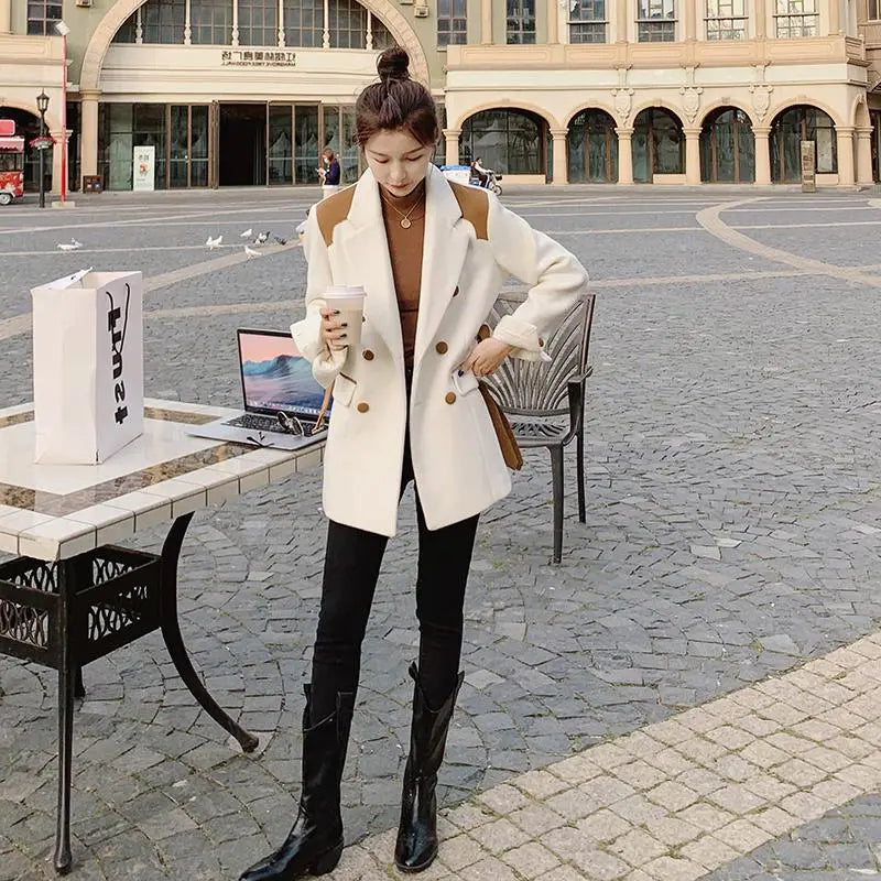 Women’s Leather Loose Fit Woolen Coat