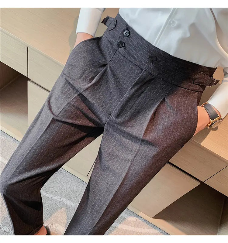 High-waisted Trousers Striped Casual Men