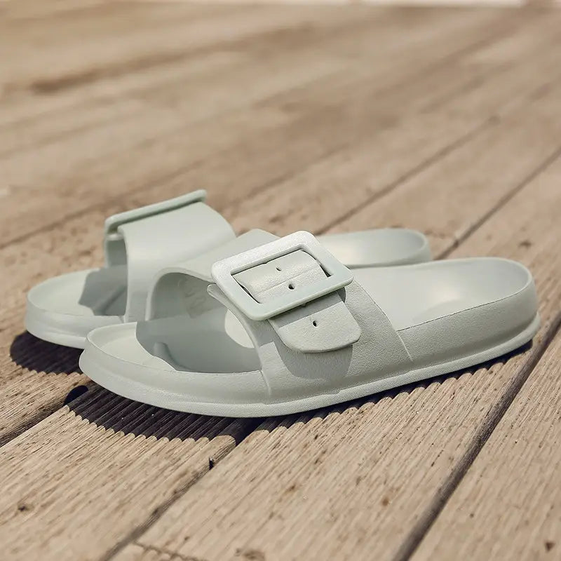 Solid Buckle Home Slippers Summer Non-slip Floor Bathroom Slipper Women Garden House Shoes