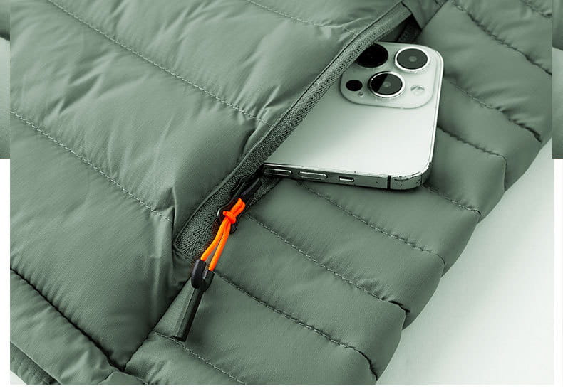 Winter Lightweight Hooded Coat With Pockets Fashion Warm Portable Zipper Jacket For Men Clothing Solid Color Outerwear