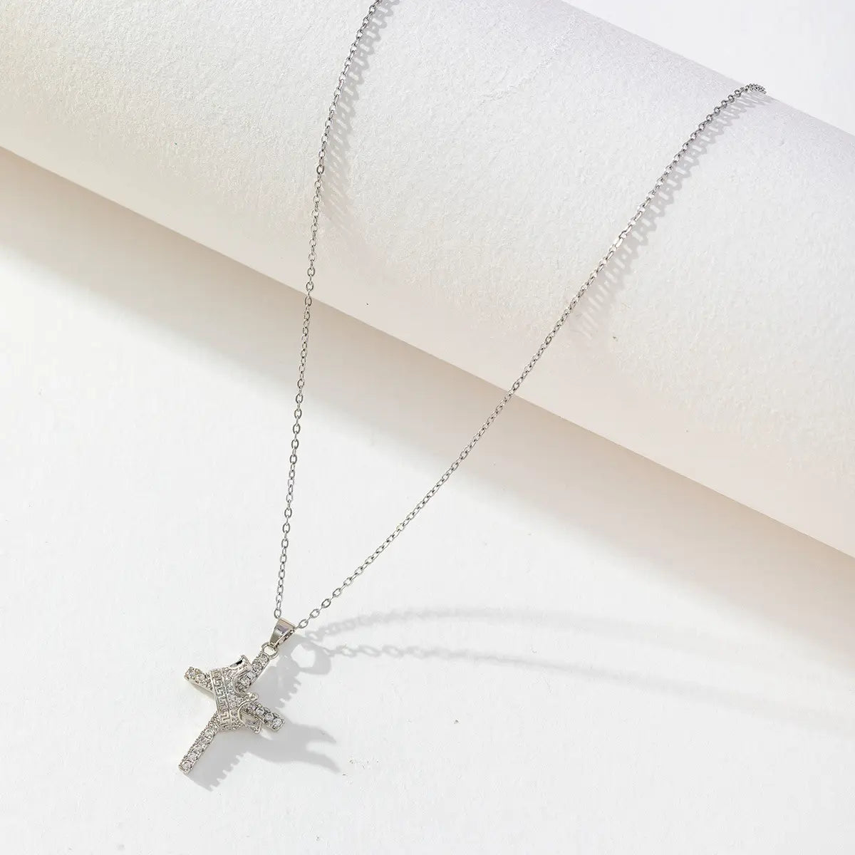 Crown Cross Clavicle Chain 18K Gold Zircon Pendant Necklace