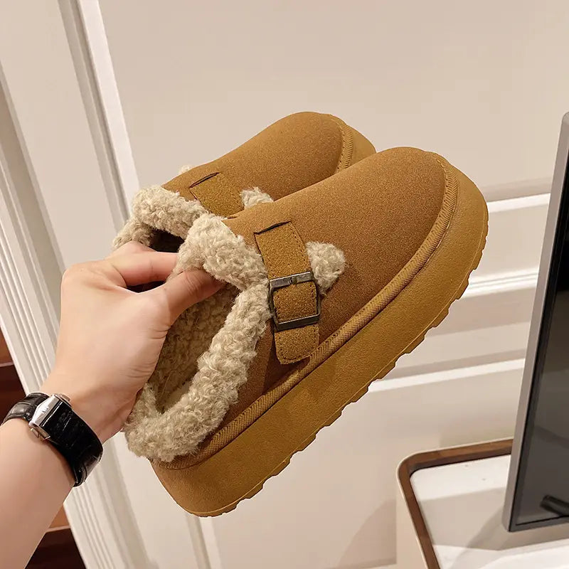 New Luxury Winter Women’s Shoes Plush Fashion Retro Bean Shoes Cotton Women’s Flat Sole Slippers Platform Women Boots