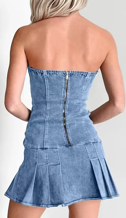 Low Waist Rope Tube Top Denim Dress Women