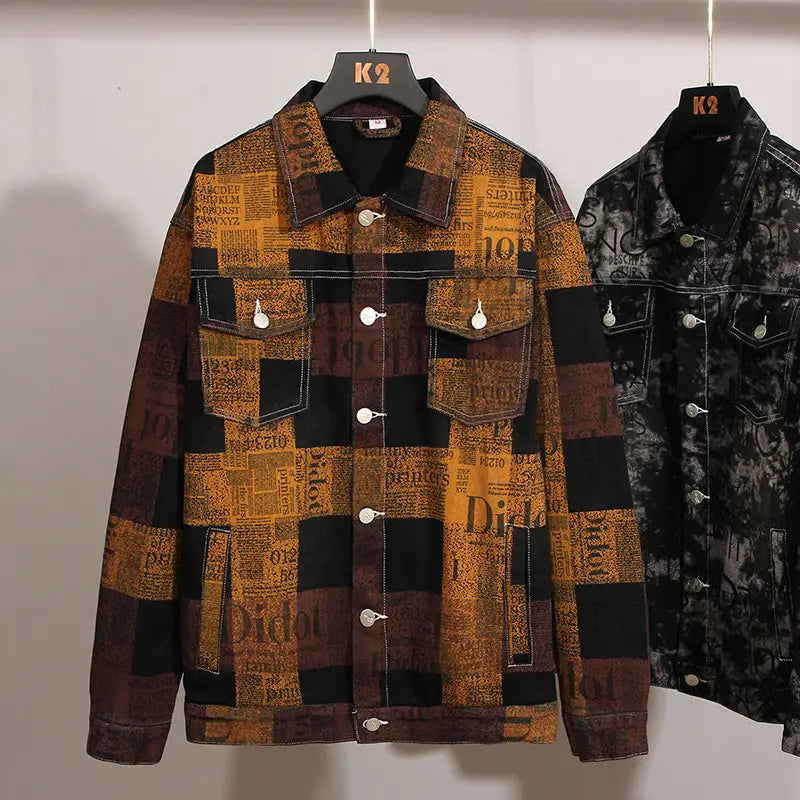 Men’s Loose Plus Size Trendy Printed Denim Jacket