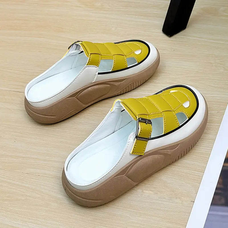 Thick-soled Closed-toe Slippers Summer Outdoor Garden Hollow Buckle Slide Sandals Casual Beach Shoes