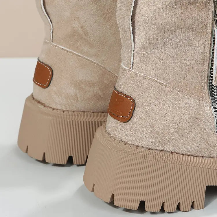 Women’s Snow Boots Winter Warm Foldable Plush Tube Short Boot Solid Color Round-toe Platform Shoes