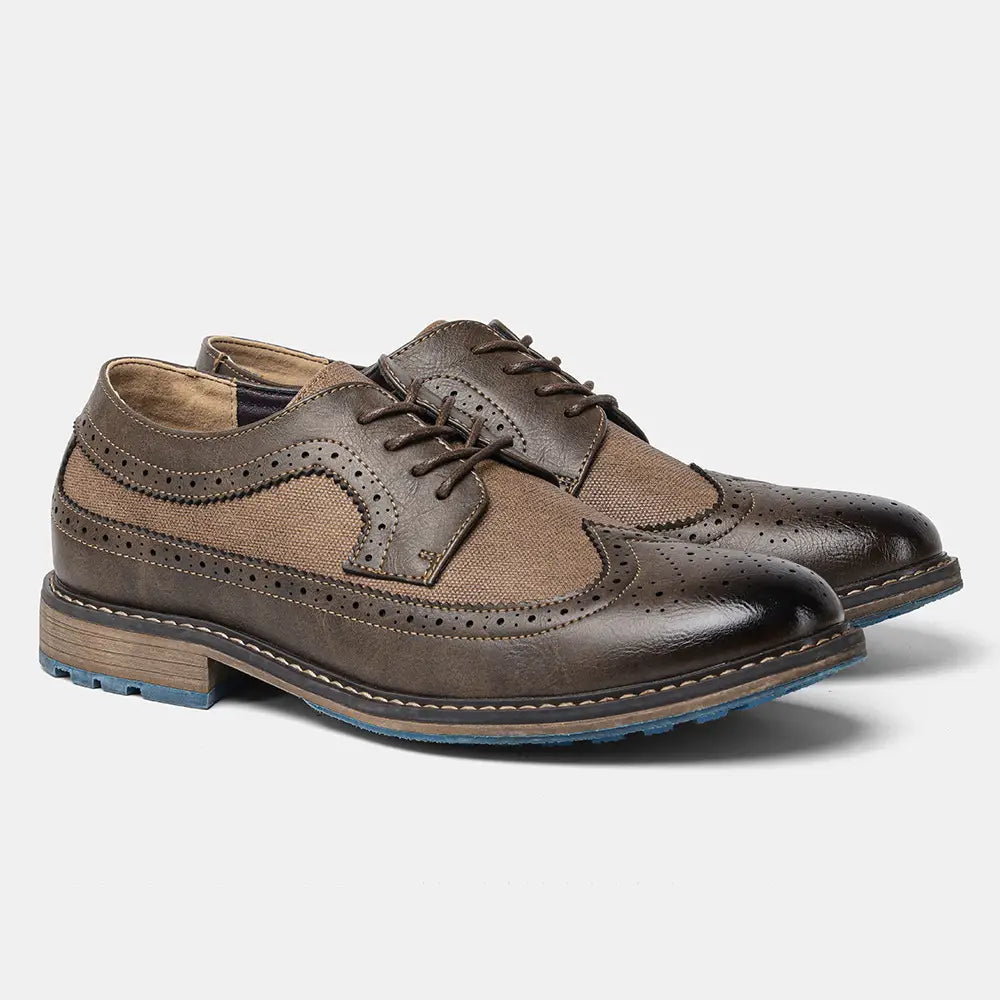 Men’s Brogue Color Matching Casual Business Leather Shoes Comfortable