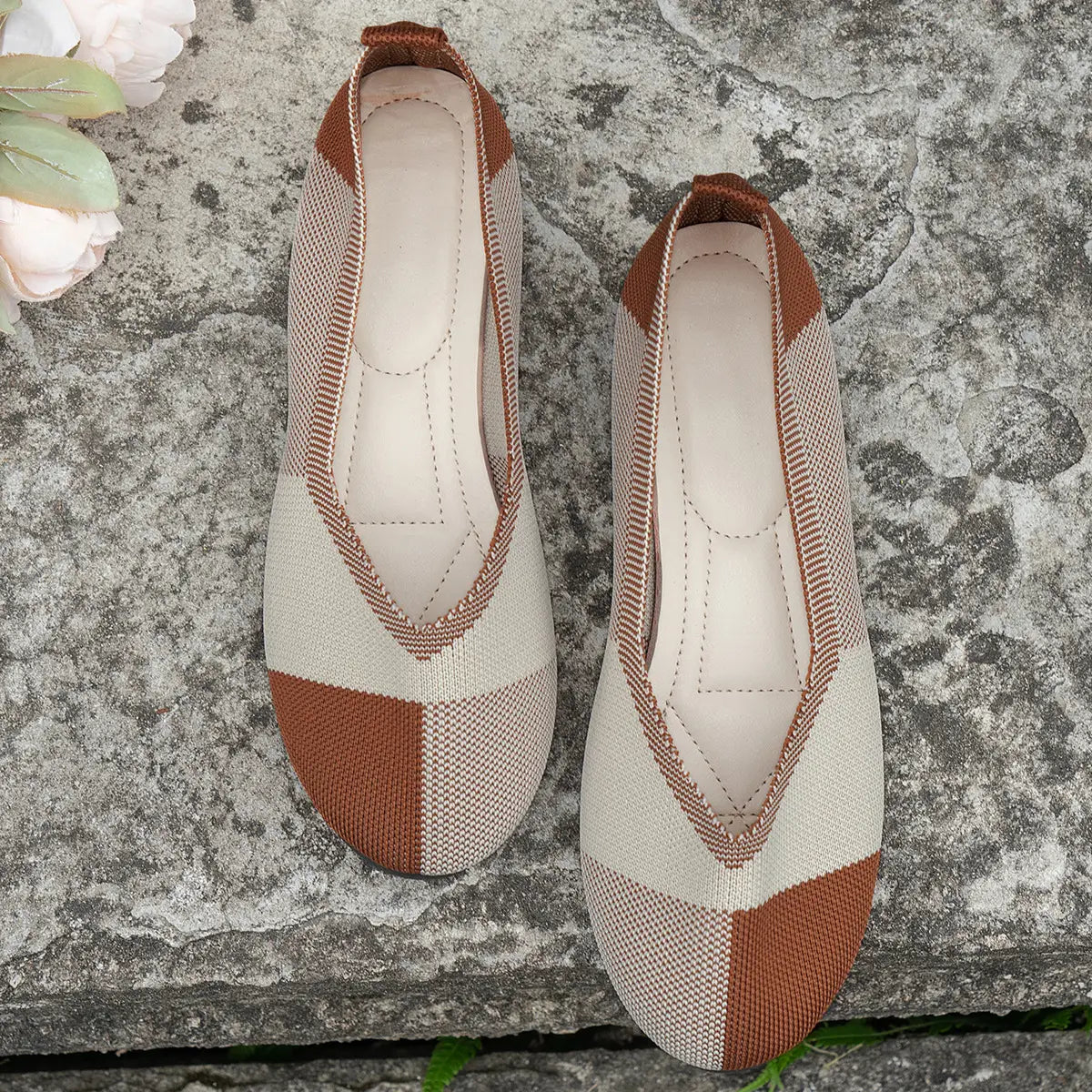 Fashion Colorblock Flats Shoes Flying Woven Breathable Cozy Loafers For Women