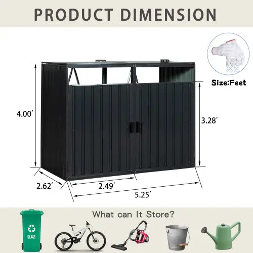 Garbage Bin Shed Stores 2 Trash Cans Metal Outdoor Bin