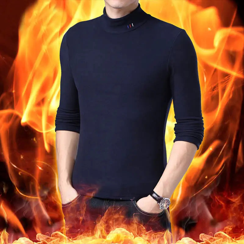 Men’s Half High Collar Plus Velvet Warm Plus Size Slim Bottoming Shirt