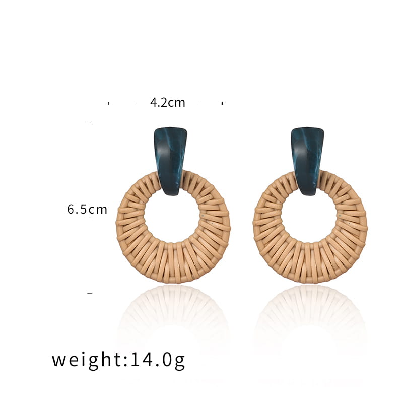 Woven circular earrings with dark green accents in Women Earrings Korean Vintage Earring.