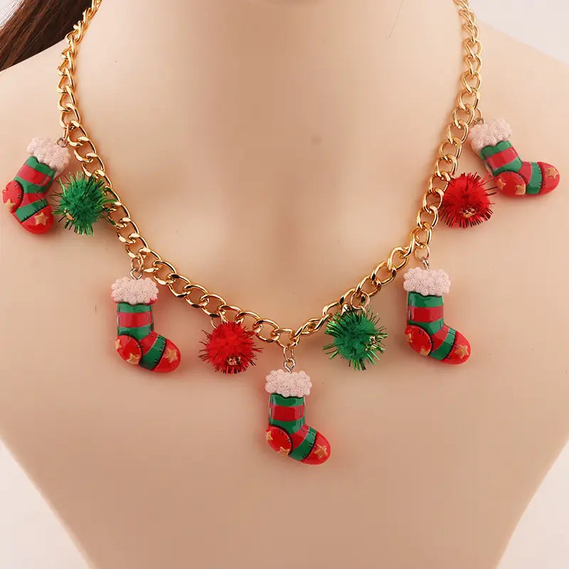 New Christmas Tree Bell Santa Claus Necklace Creative Personalized Pendant Clavicle Chain Women’s Jewelry