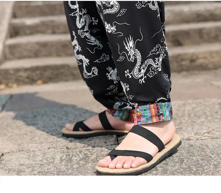 Men’s Plus Size Dragon Pattern Thin Chinese Trousers