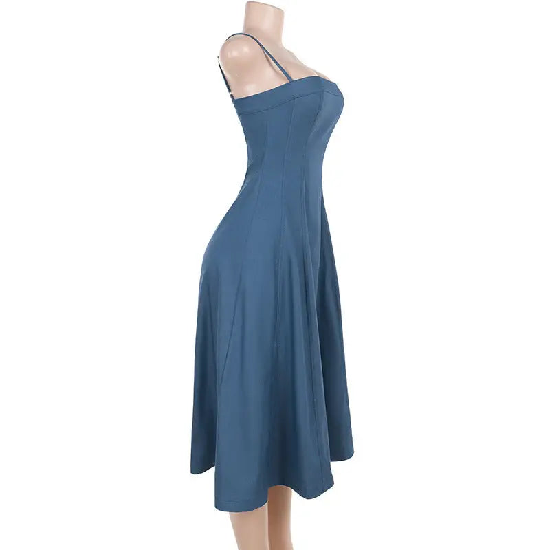 Denim A- Line Dress Women’s Hot Girl Strap Length