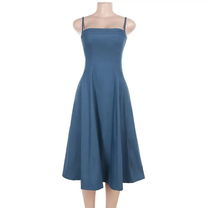 Denim A- Line Dress Women’s Hot Girl Strap Length - Blue / S