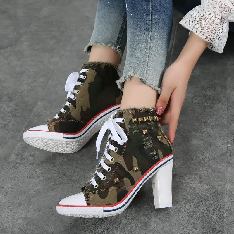Denim Casual Shoes Canvas Fashion - Army Green / 34