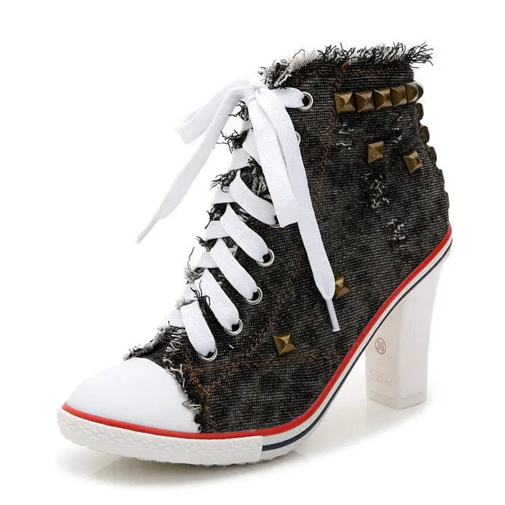Denim Casual Shoes Canvas Fashion - Black / 34