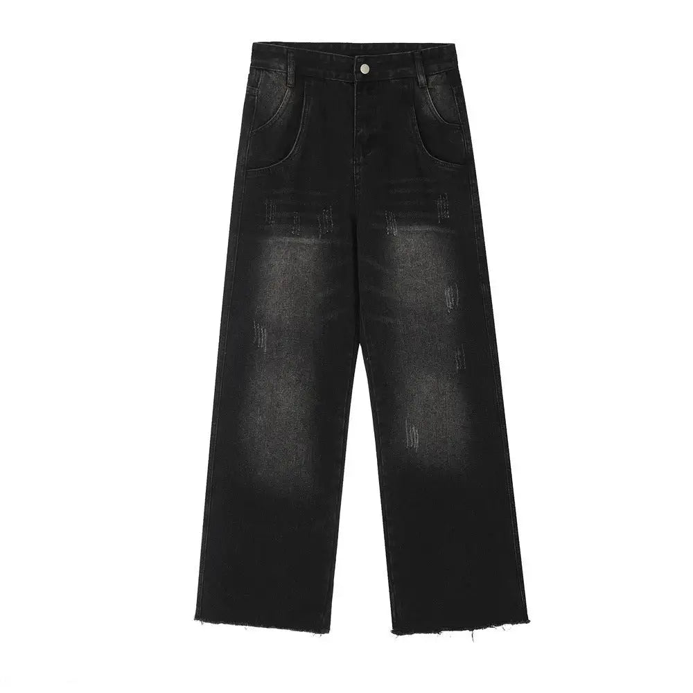Denim Straight-leg Trousers Loose Men - Black / S