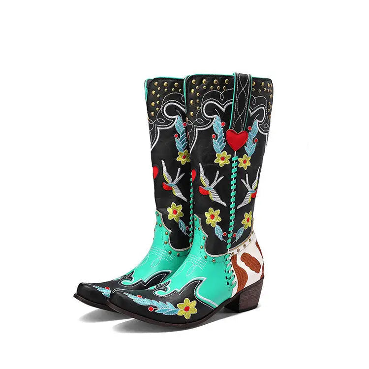 Denim Western Shoes Women's Leather Boots Exquisite Embroidery Beyond Trends Hub
