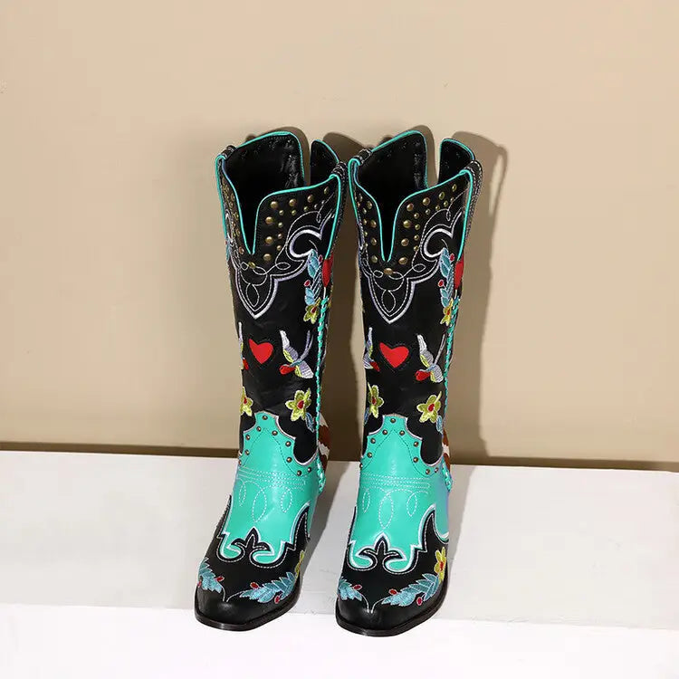Denim Western Shoes Women's Leather Boots Exquisite Embroidery Beyond Trends Hub