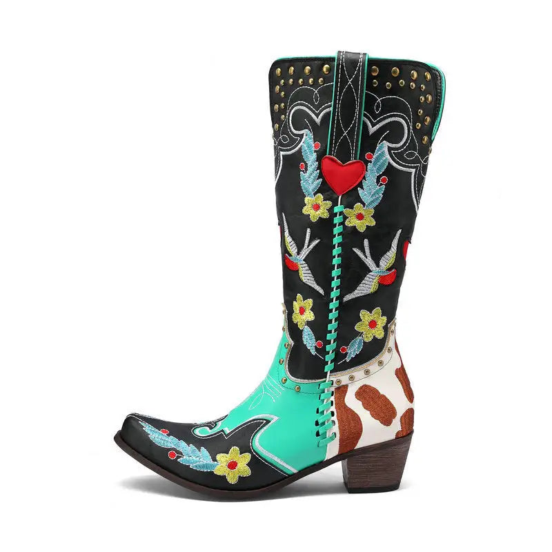 Denim Western Shoes Women's Leather Boots Exquisite Embroidery Beyond Trends Hub