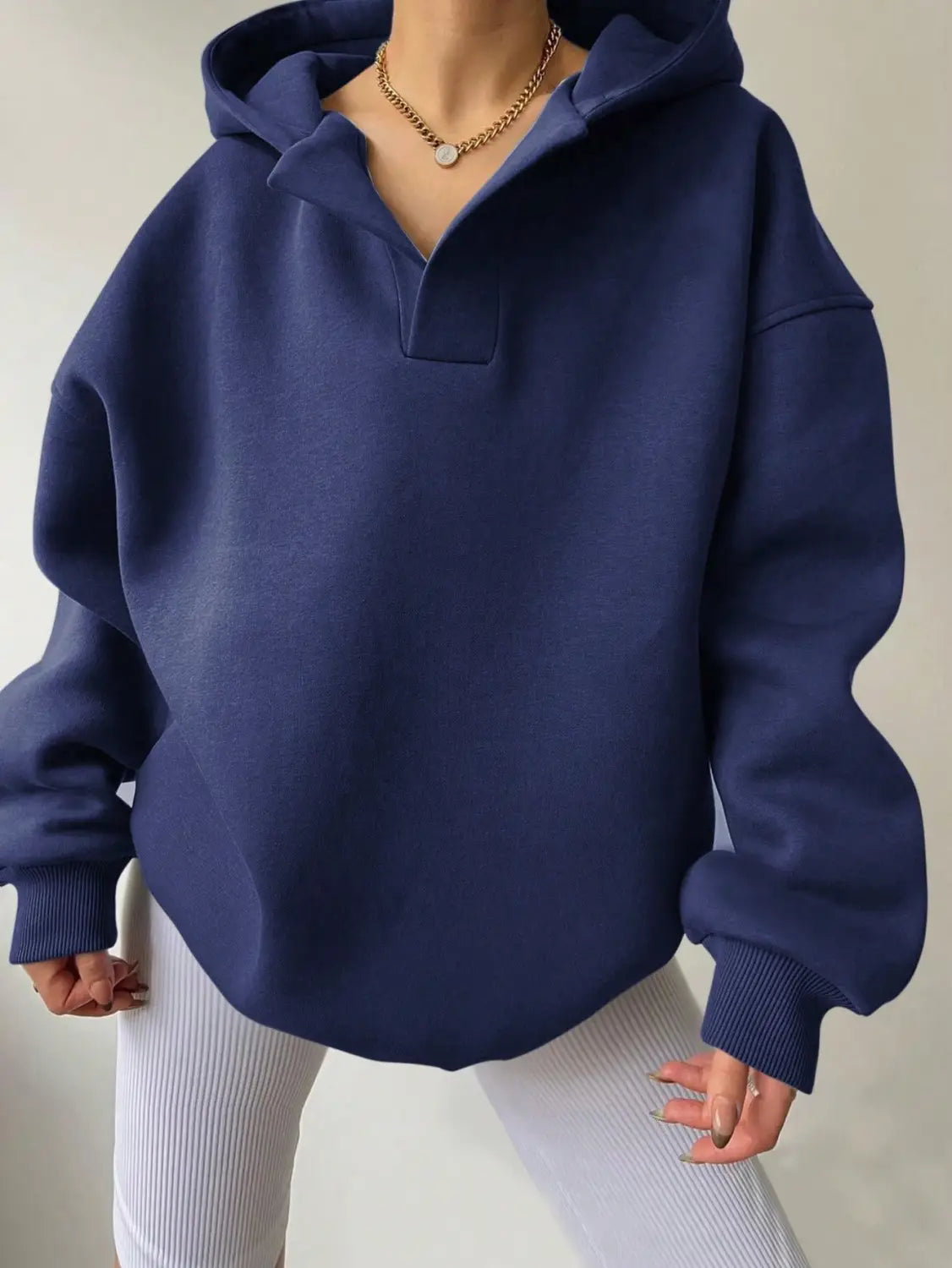 Women’s Solid Color Long Sleeve Hooded Solid Color Loose Sweater