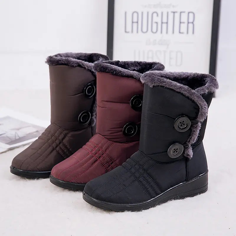 Warm women’s snow boots button waterproof boots