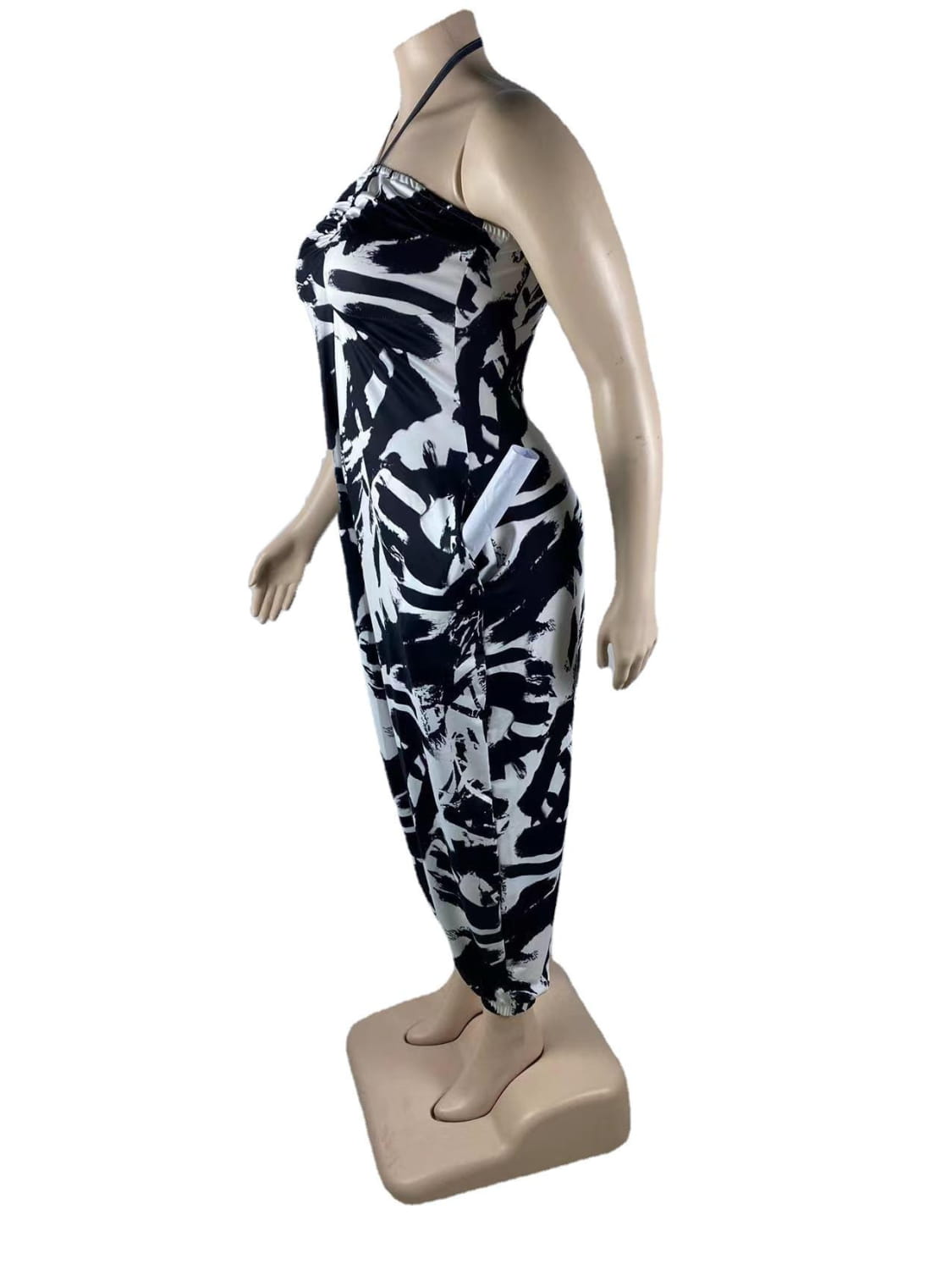 Halter Loose Lantern Sleeveless Print Jumpsuit