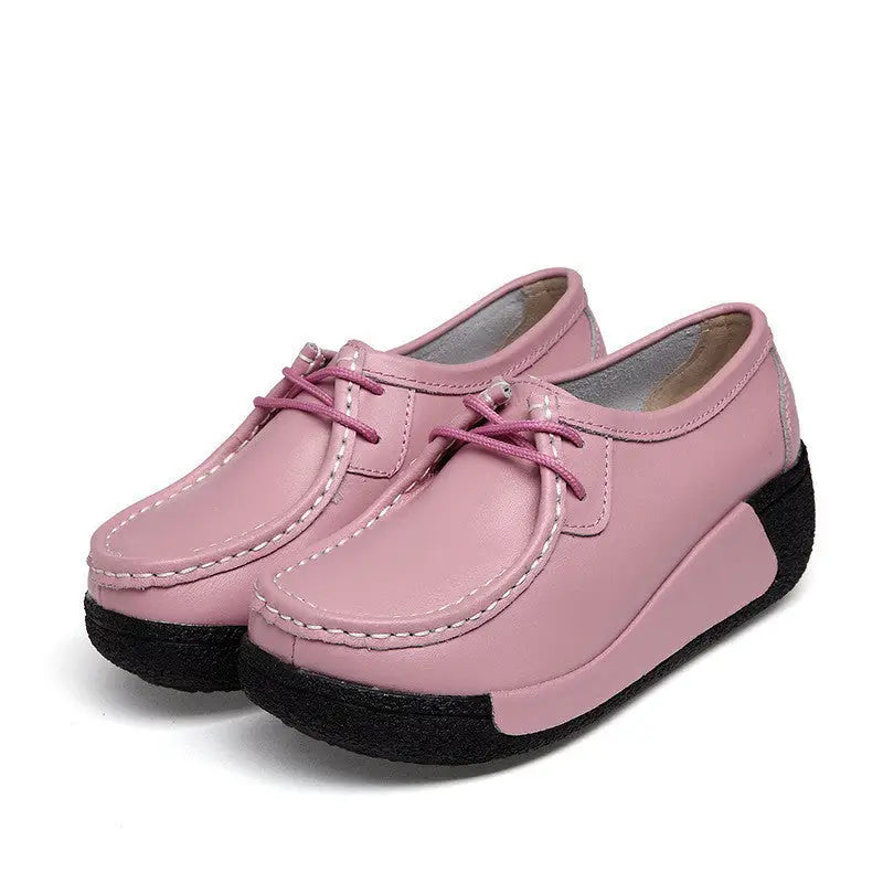 Direct manufacturers with thick soles muffin ladies casual shoes leather shoes with a solid set foot on behalf
