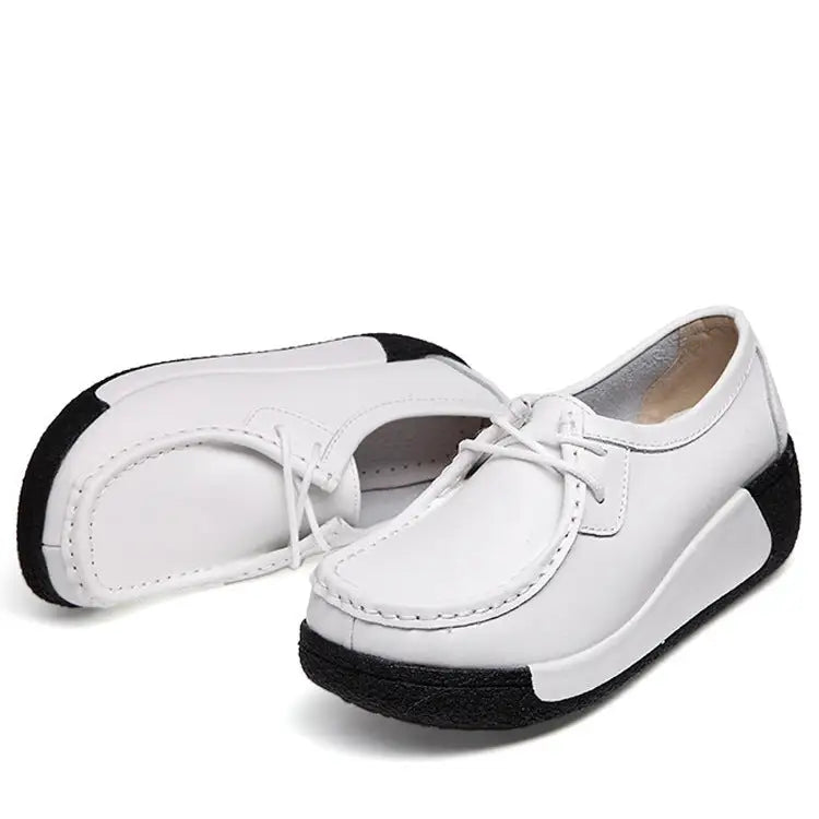 Direct manufacturers with thick soles muffin ladies casual shoes leather shoes with a solid set foot on behalf