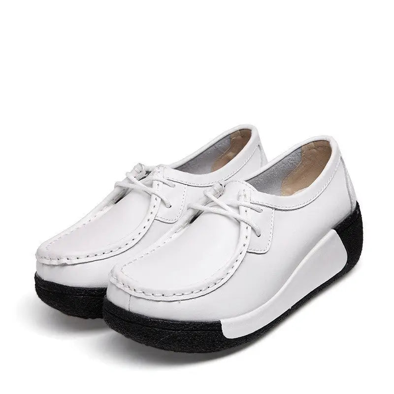 Direct manufacturers with thick soles muffin ladies casual shoes leather shoes with a solid set foot on behalf