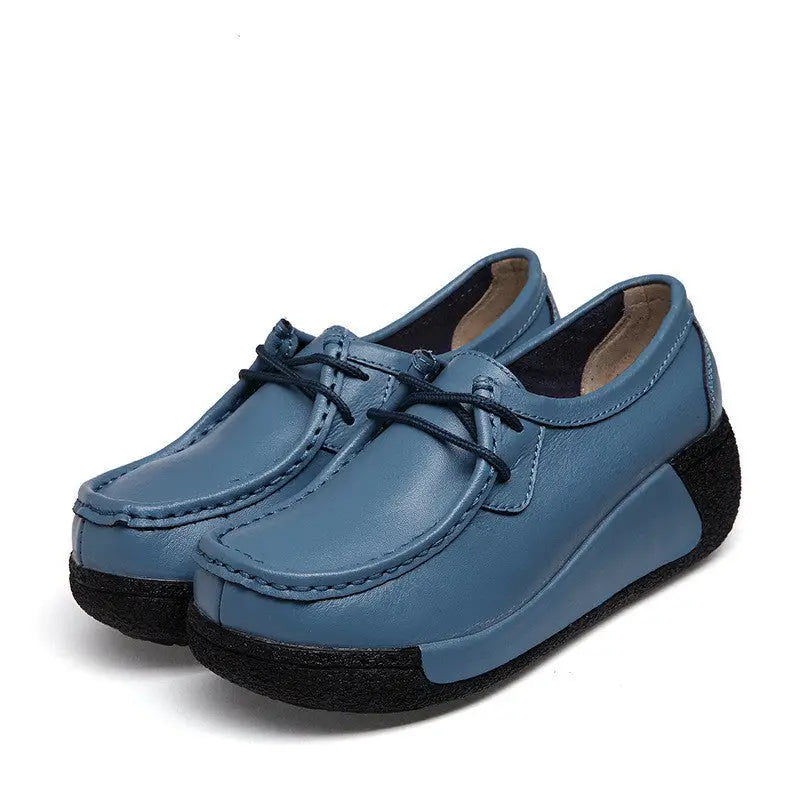 Direct manufacturers with thick soles muffin ladies casual shoes leather shoes with a solid set foot on behalf