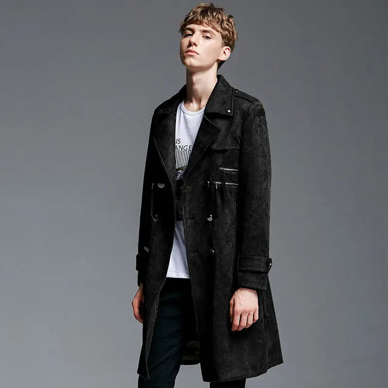 Double Breasted Suede Trench Coat For Men Mid-length Coat Plus Size Beyond Trends Hub