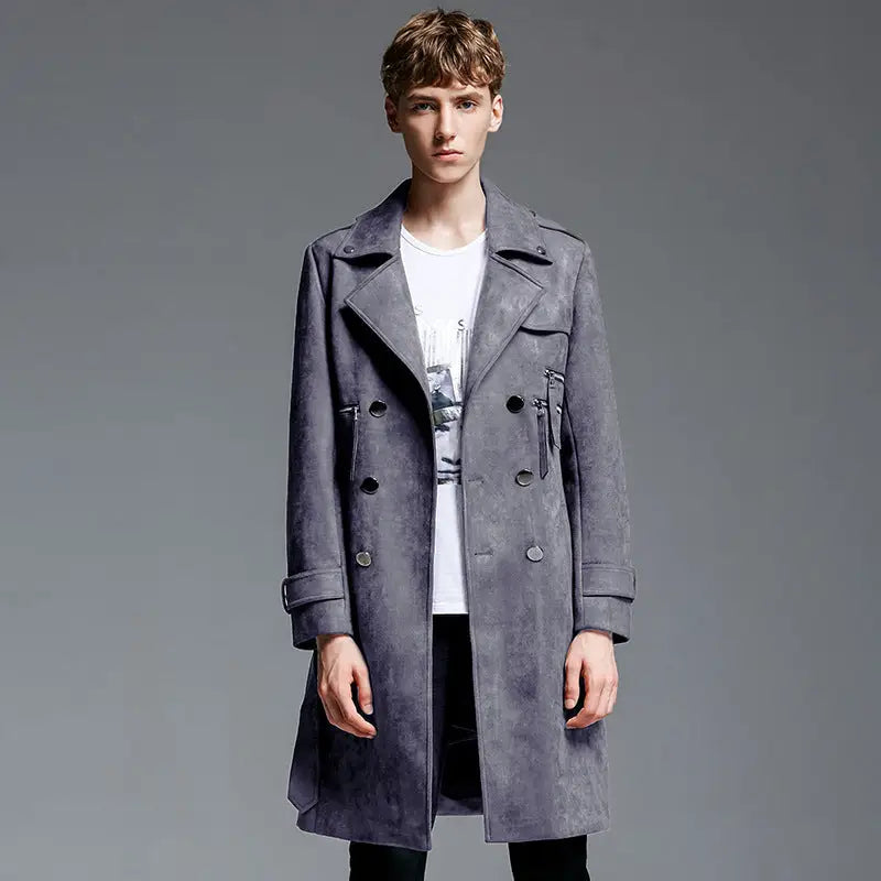 Double Breasted Suede Trench Coat For Men Mid-length Coat Plus Size Beyond Trends Hub