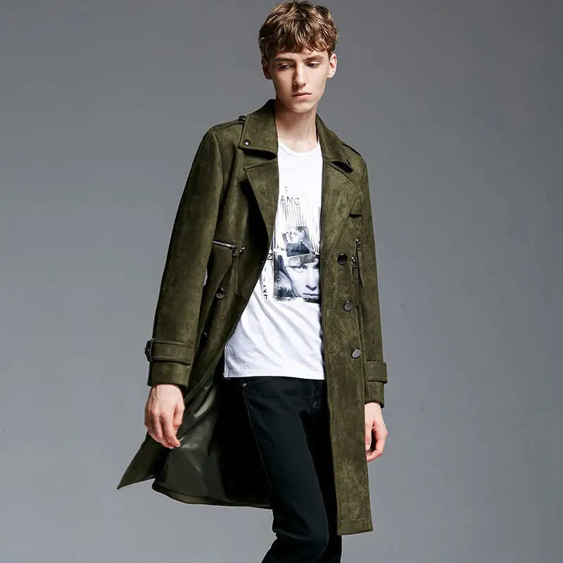 Double Breasted Suede Trench Coat For Men Mid-length Coat Plus Size Beyond Trends Hub