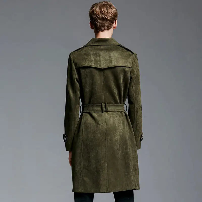 Double Breasted Suede Trench Coat For Men Mid-length Coat Plus Size Beyond Trends Hub