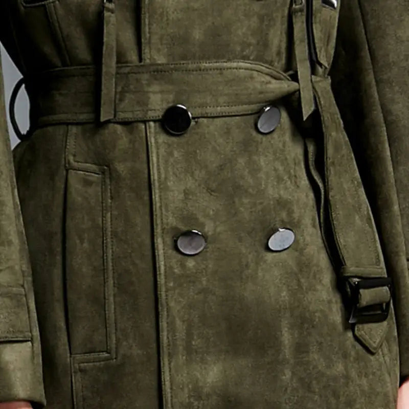 Double Breasted Suede Trench Coat For Men Mid-length Coat Plus Size Beyond Trends Hub